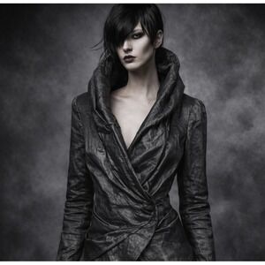 Donna Karan Black Label Womens Ruched‎ Jacket Size 12 Metallic Gray Avant Garde